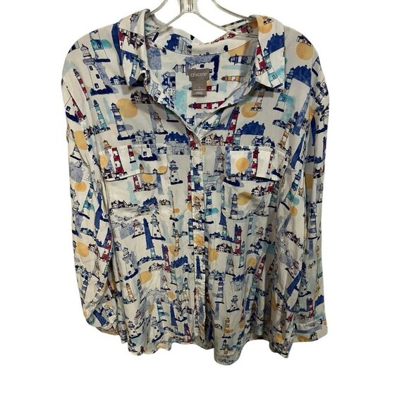Chico's Women's Size 4 (20/22) Lighthouse Soft Long Sleeve Button Up Blouse - Picture 4 of 6